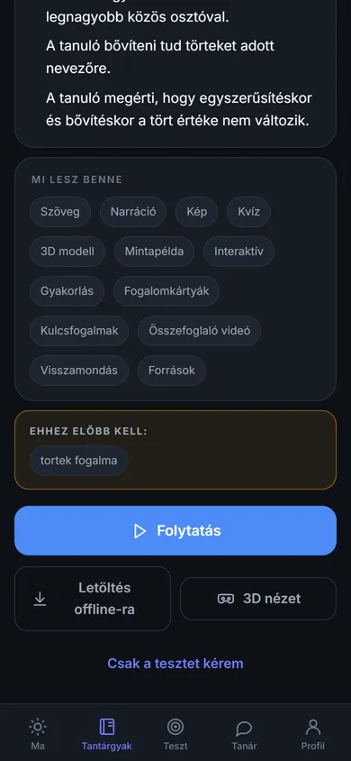 Lecke-előnézet a Letöltés offline-ra és a 3D nézet gombbal.